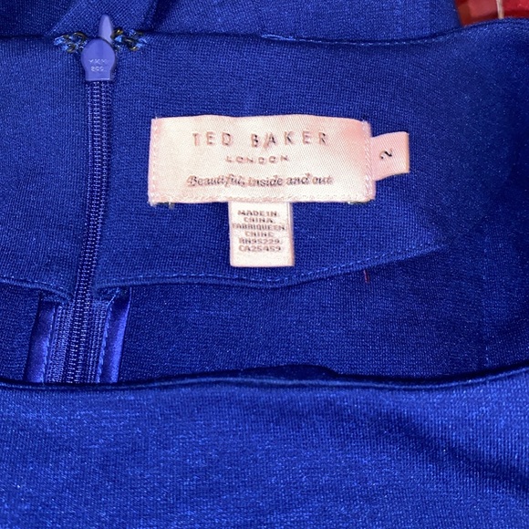 Ted Baker Blue Ruffle Cap Sleeve Pencil Bodycon Dress - Picture 4 of 9